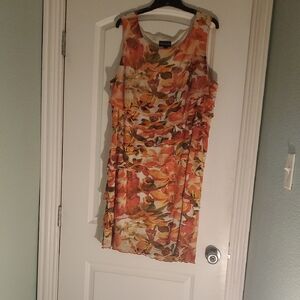 Connected Apparel Orange and Yellow Floral Midi Dress
